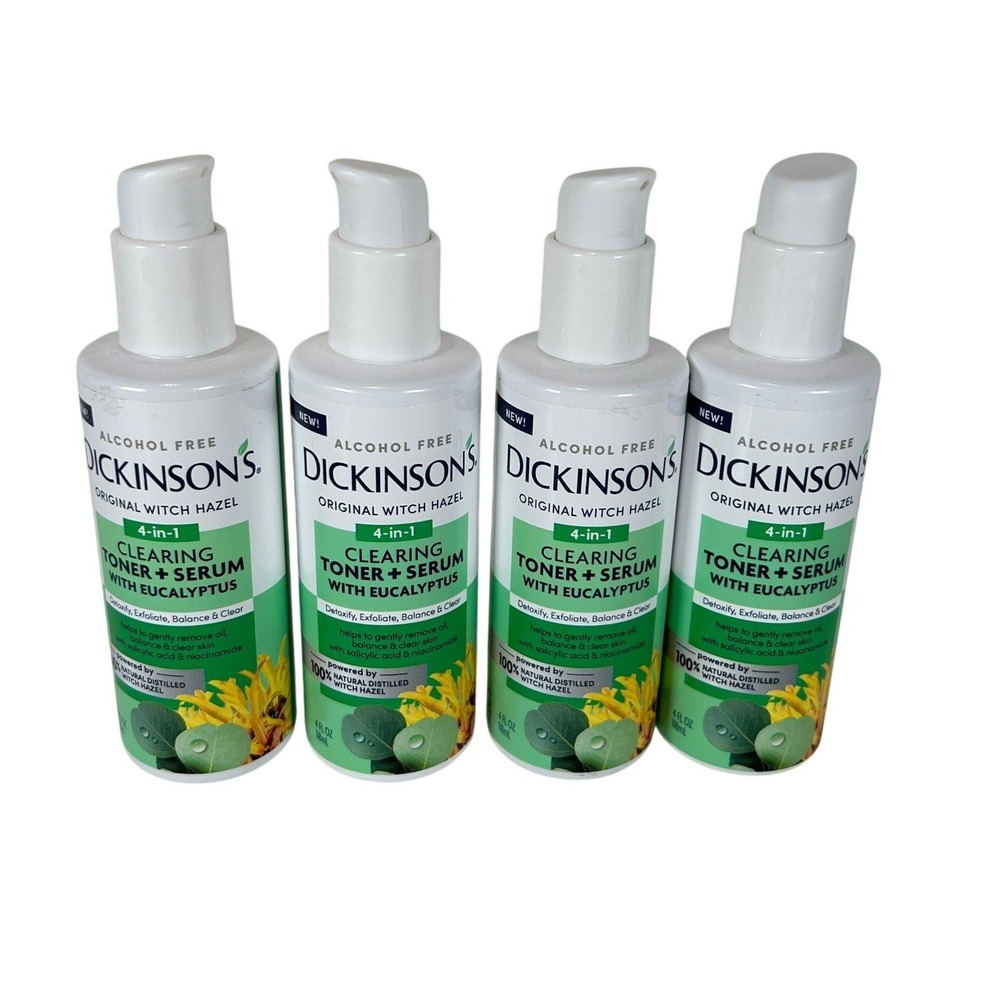 Dickinsons 4-in-1 Clearing Toner Serum with Eucalyptus Witch Hazel 4oz 4 Pack